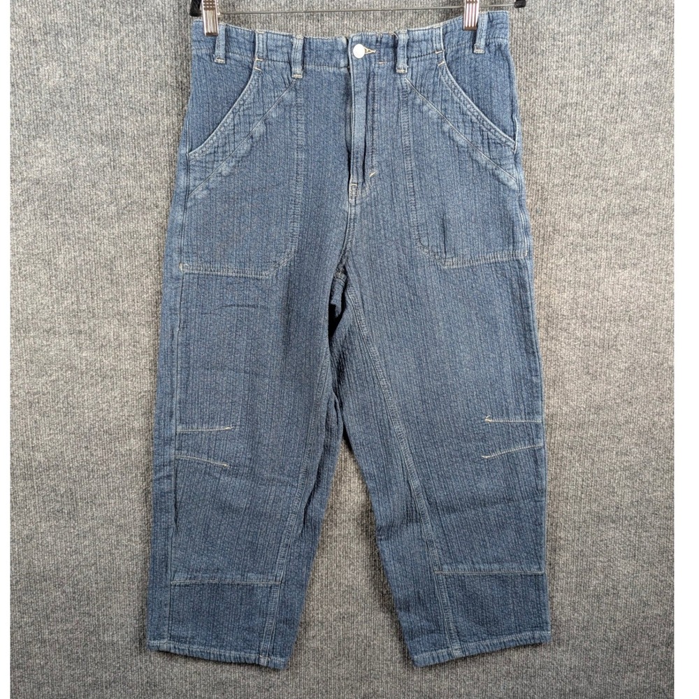 We The Free People Jeans S Blue Textured Cotton Cropped Boho Baggy